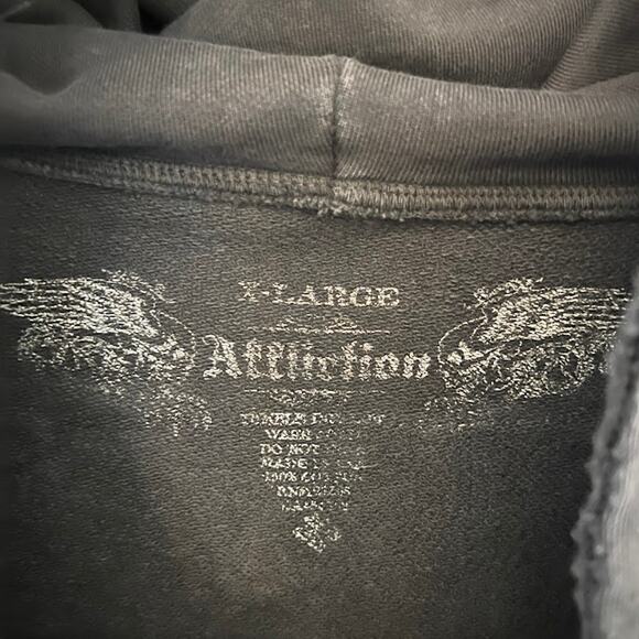 Y2K Affliction Grunge Studded Full Zip Hoodie Jacket XL Black Gray Distressedk - Picture 9 of 9